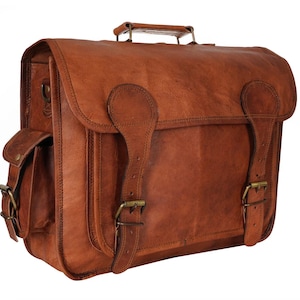 Cartable/porte-documents en cuir personnalisé de 17 po. | Compartiments rembourrés pour ordinateur portable | Bretelles réglables | 2 tailles disponibles - Unisexe