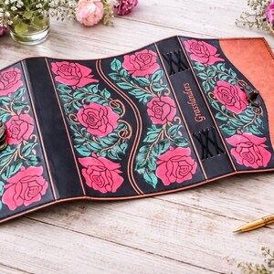 6 Rose Leather Journal | Personalized Floral Notebook | 240 Lined Pages Diary Brass C Lock image 5