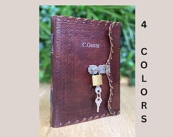 Brown- Lock n Key Leather Journal | 240 Paper Sheets |  Book of Secrets | Braided Edges | Set of 2 Keys and Brass Lock | Personalised