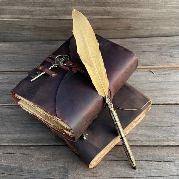 Personalised Key Leather Journal | 240 Pages - 4 paper choices | Thick Full Grain Leather | Brass Key on top | A5 Key Journal