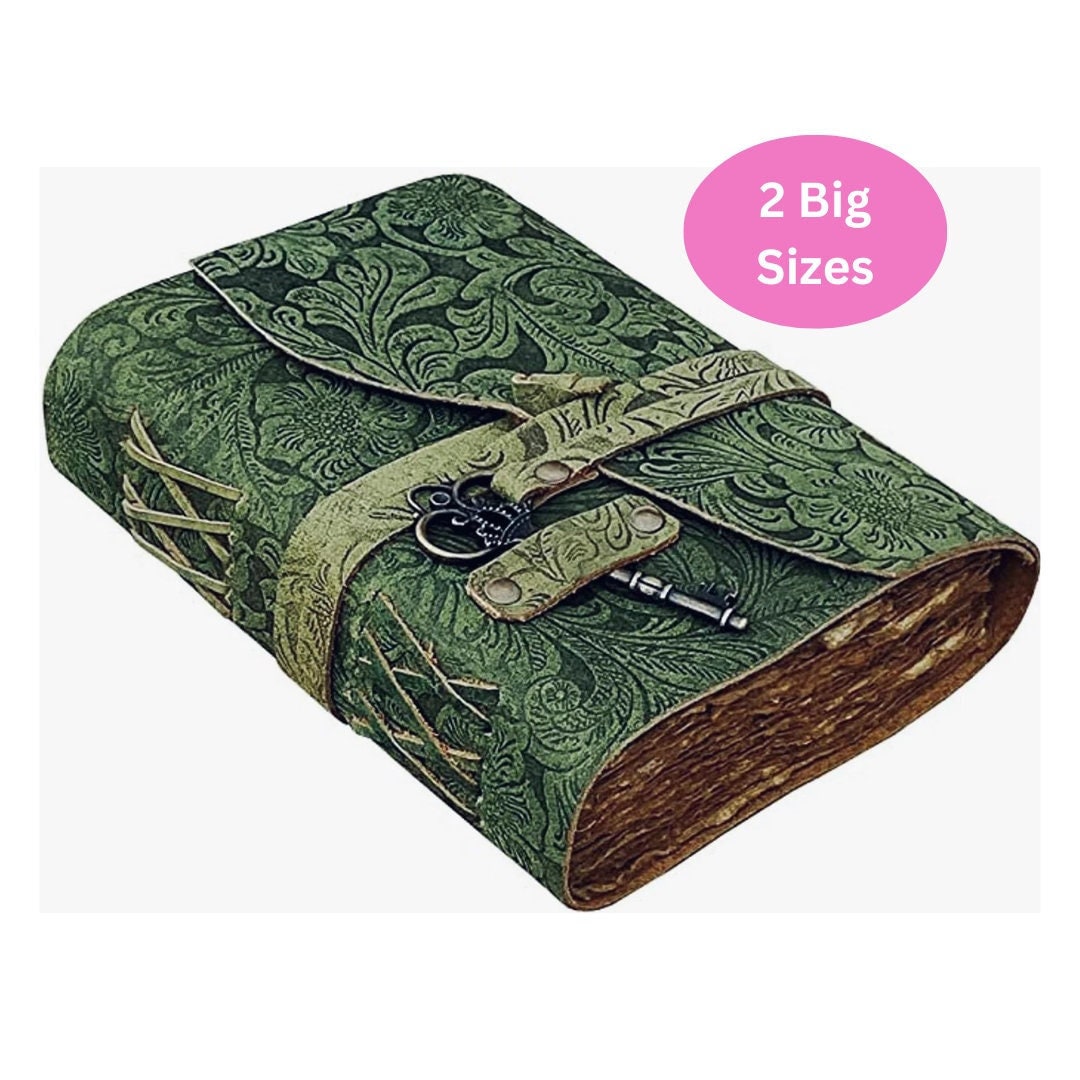 Green Floral Embossed Leather Journal 4 Paper Choices Wrap Around ...