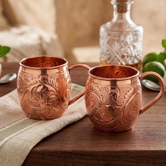 100% Pure Copper Mug 500ml | Handcrafted Copper Mug | Embossed Copper Mug - Purifies Water