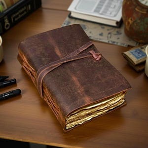 Personalised Leather Journal | 240 A5 Vintage Paper | Vintage Leather Journal - 2 x Paper Choices
