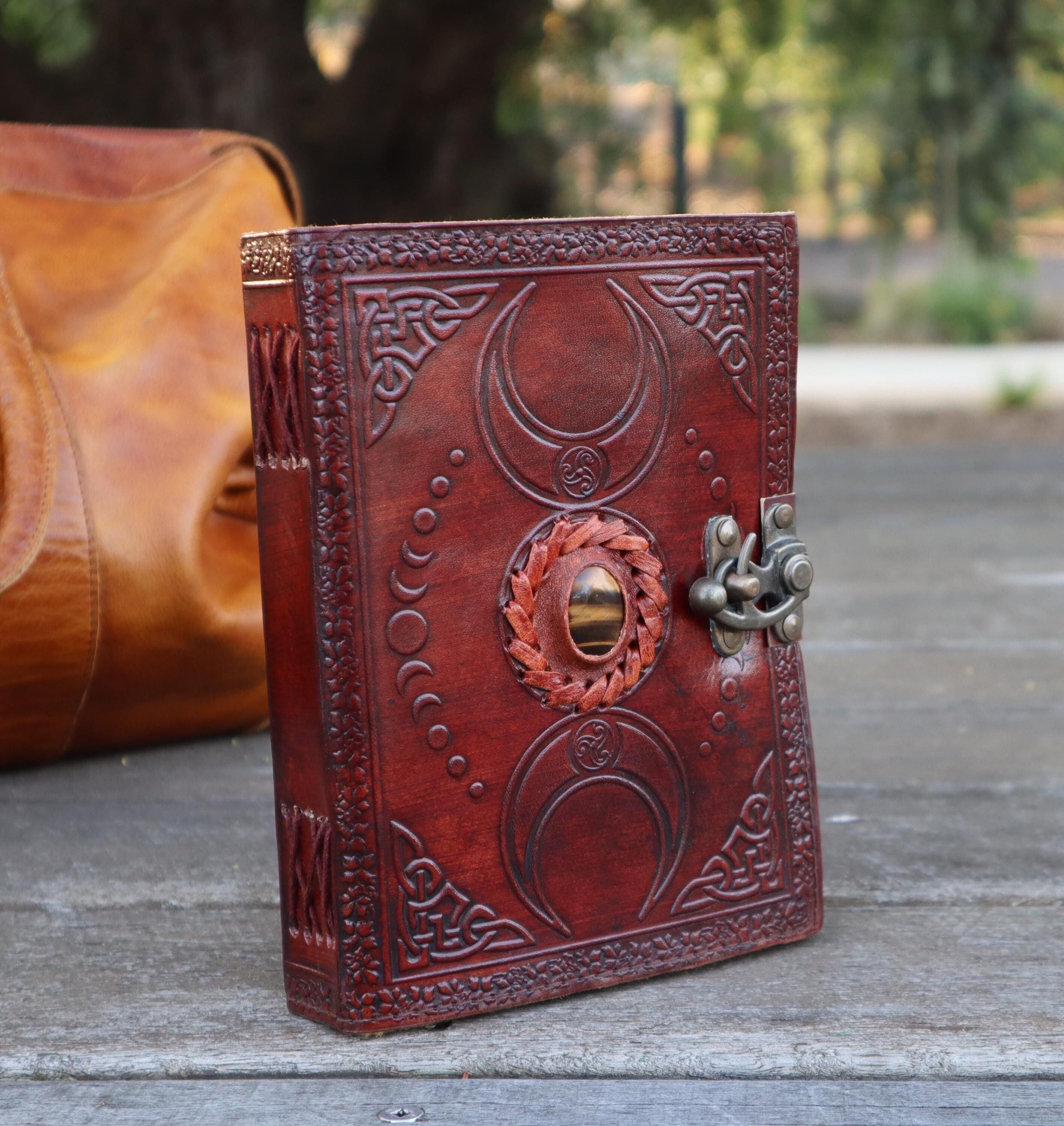 A5 Brown Triple Moon Leather Journal | 5 Stone Options |  220 Thick Pages | Grimoire - Personalised