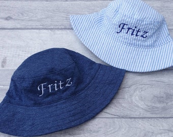Personalised Baby/Toddler Bucket Hat, Embroidered Sun Hat, Baby Hat Blue