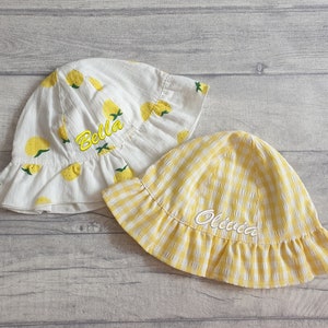 Personalised Baby/Toddler Summer Hat, Embroidered Sun Hat, White, Yellow, Gingham