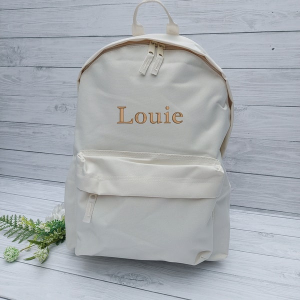 Embroidered Neautral Medium School Rucksack, Personalised Sports Bag, Boys, Girls personalised bag,  school bag, Personalised Backpack