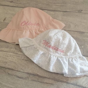 Personalised Baby/Toddler Summer Hat, Embroidered Sun Hat, White