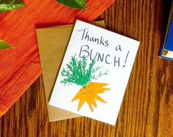 Thanks a Bunch! Funny Illustrated Garden Pun Greeting Card, Thank You Card