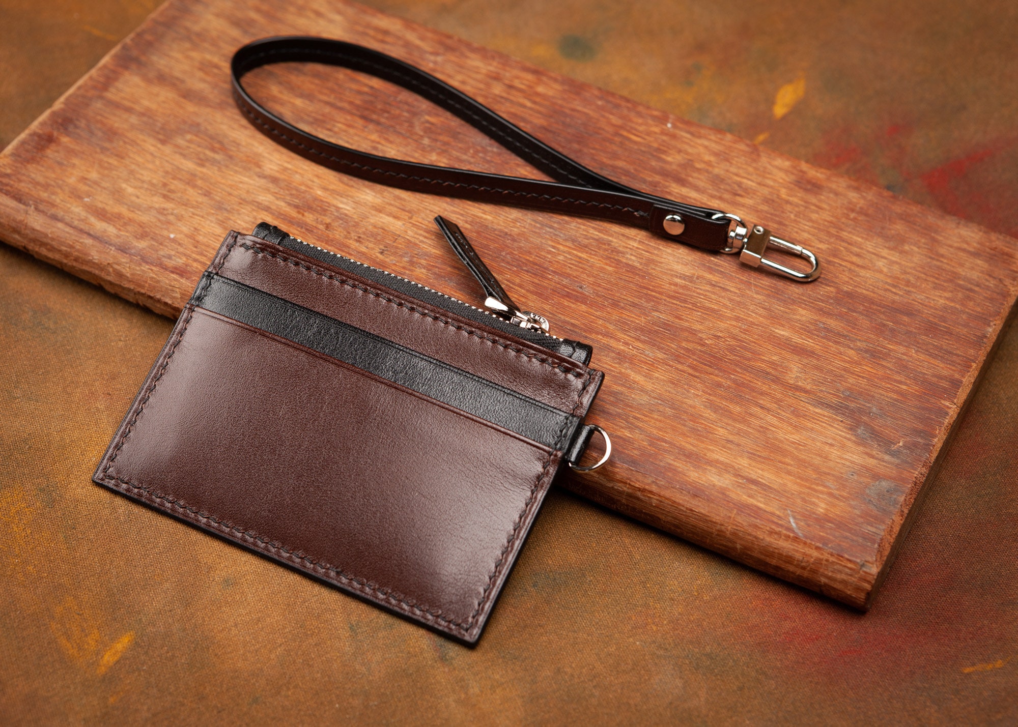 Credit Card Cases Handmade Leather Brown and Black. Zipper