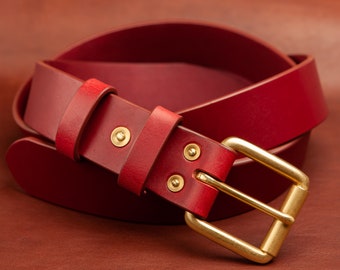 Men's Bordeaux Belt with Brass Buckle Handmade