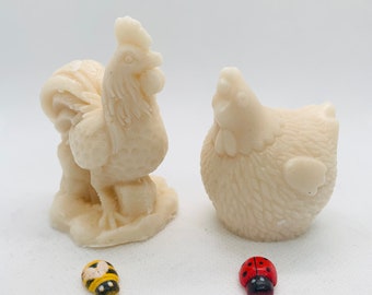 Chicken Gift - Chicken & Cockerel Vegan Soap - Set of 2 - Gift Boxed - Cockerel Gift - Chicken Decor - Cottage Decor Gift - Teacher Gift