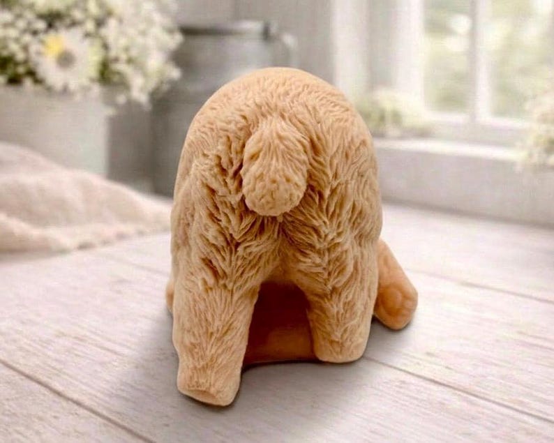 huge highly detailed polar bear shaped vegan bar soap, handmade and resting on a rustic wooden table with floral backdrop - ideal sustainable gift idea for animal lovers.