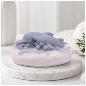 Handmade Swimming Dolphins Vegan Soap, Ocean Wave Design, Coastal Decor