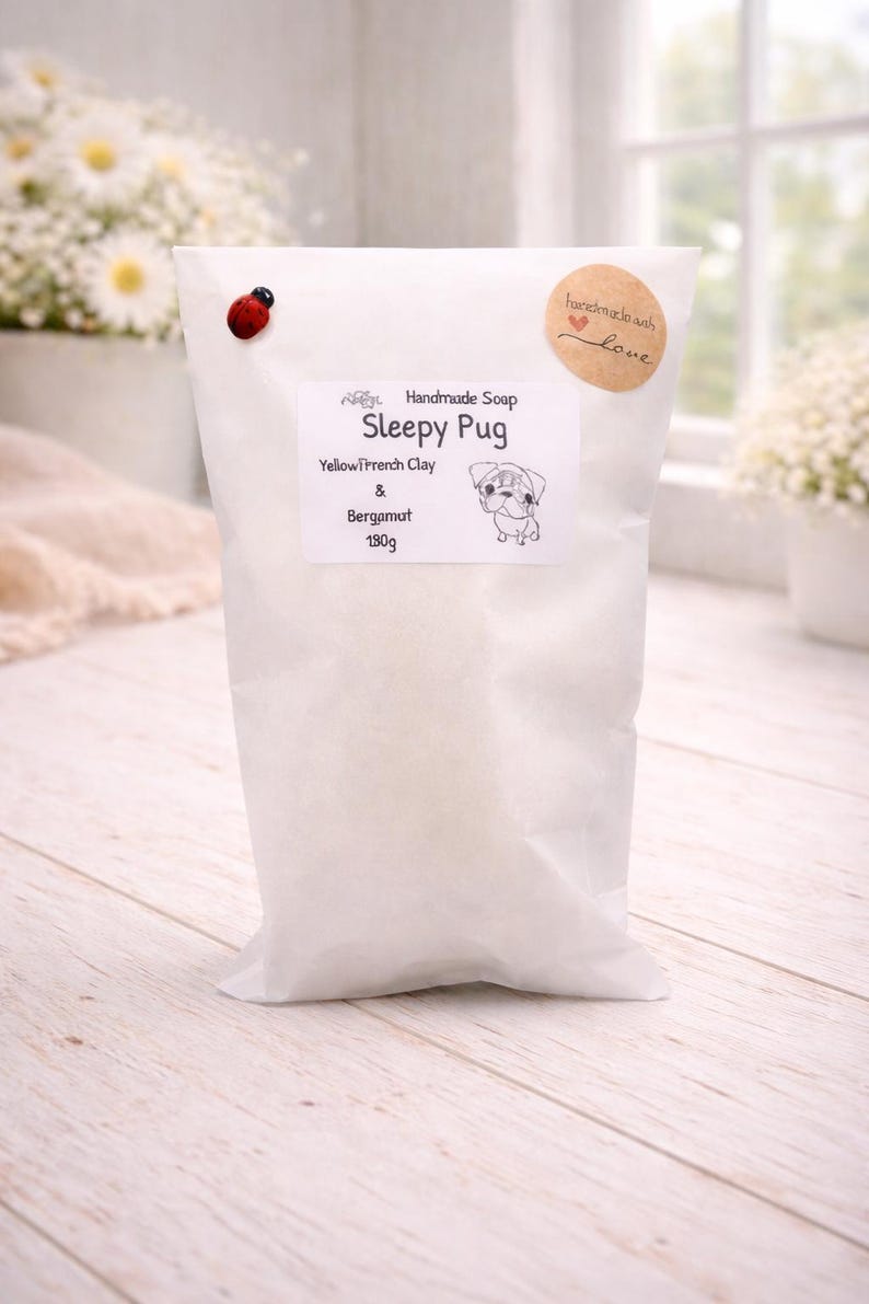 Sleepy Pug Vegan Soap, Handmade Dog Lover Gift, Artisan Pug Owner Present image 11
