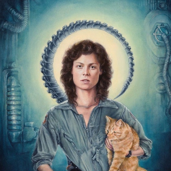 Ellen Ripley with Jonesy Giclee Fine Art Print- Alien - From Original Oil Painting by Rebecca Kettle