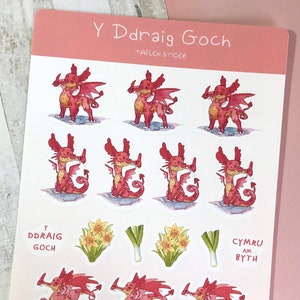 Welsh Dragon Sticker Sheet, Welsh Gifts , Wales, Bujo Stickers, Welsh Stationary, Christmas Stocking Filler, Bujo Accessories, For Her Gift