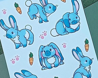 Blue Bunny Familiar Sticker Bogen - Bunny Mum Weihnachtsgeschenk, DnD Kaninchen Stickers für Dungeons and Dragons Enthusiasts