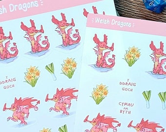 Walisischer Drache Sticker Bogen für Drachen Liebhaber - Sticker Bogen für TTRPG Spieler und Dungeon Masters, Weihnachtsgeschenke für Gamer