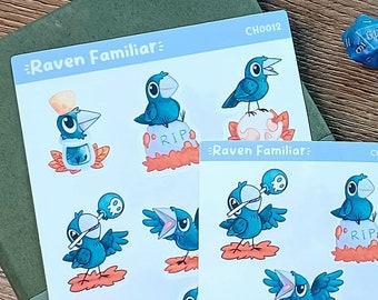 Raven Sticker Sheets - DnD Familiar Stickers für TTRPG Spieler und D&D Spieler - Journal Stickers, Weihnachtsgeschenk für DMs