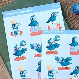 Folhas de adesivos Raven - adesivos familiares DnD para jogadores TTRPG e jogadores de D&D - adesivos de diário, presente de Natal para DMs