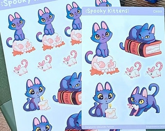 Spooky Kitten Sticker Sheets - Witchy Cottagecore Cat Themed Gifts for Dungeons and Dragons Enthusiasts