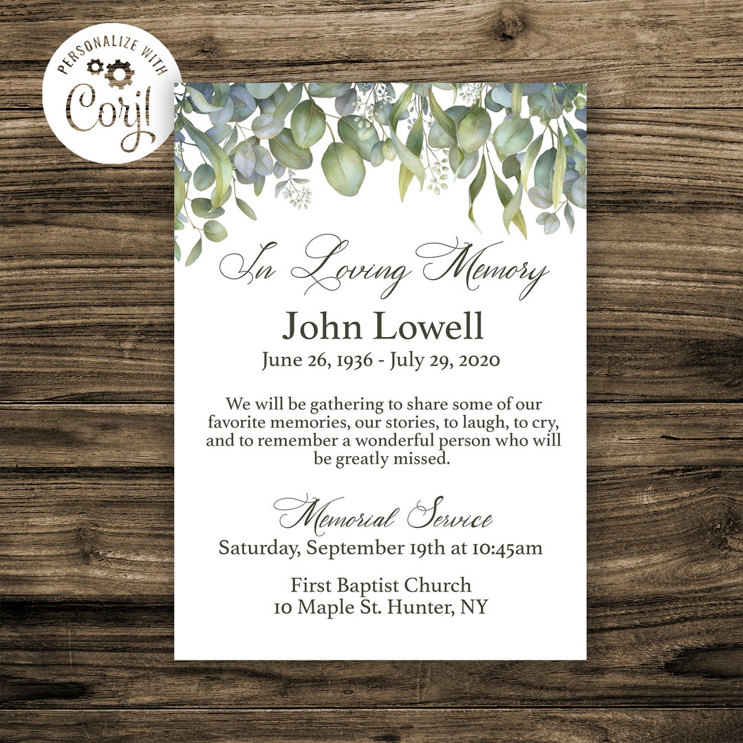 Memorial Service Card, Memorial Service Save the Date, Memorial Service