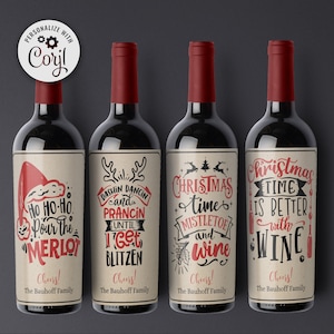 Christmas Gift Wine Label Template, Digital Download Wine Labels, Christmas Wine Labels, Editable Wine Labels, Print your own wine labels