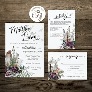 Rustic Wedding Invitation template, Rustic Wedding Invite, Woodland Wedding Invitation, Wedding Invitation Set, Forest Wedding Invitation