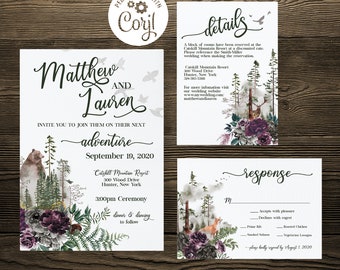 Rustic Wedding Invitation template, Rustic Wedding Invite, Woodland Wedding Invitation, Wedding Invitation Set, Forest Wedding Invitation