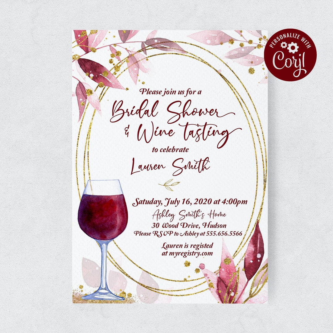 Wine Tasting Bridal Shower Invitation Template, Wine Bridal Shower