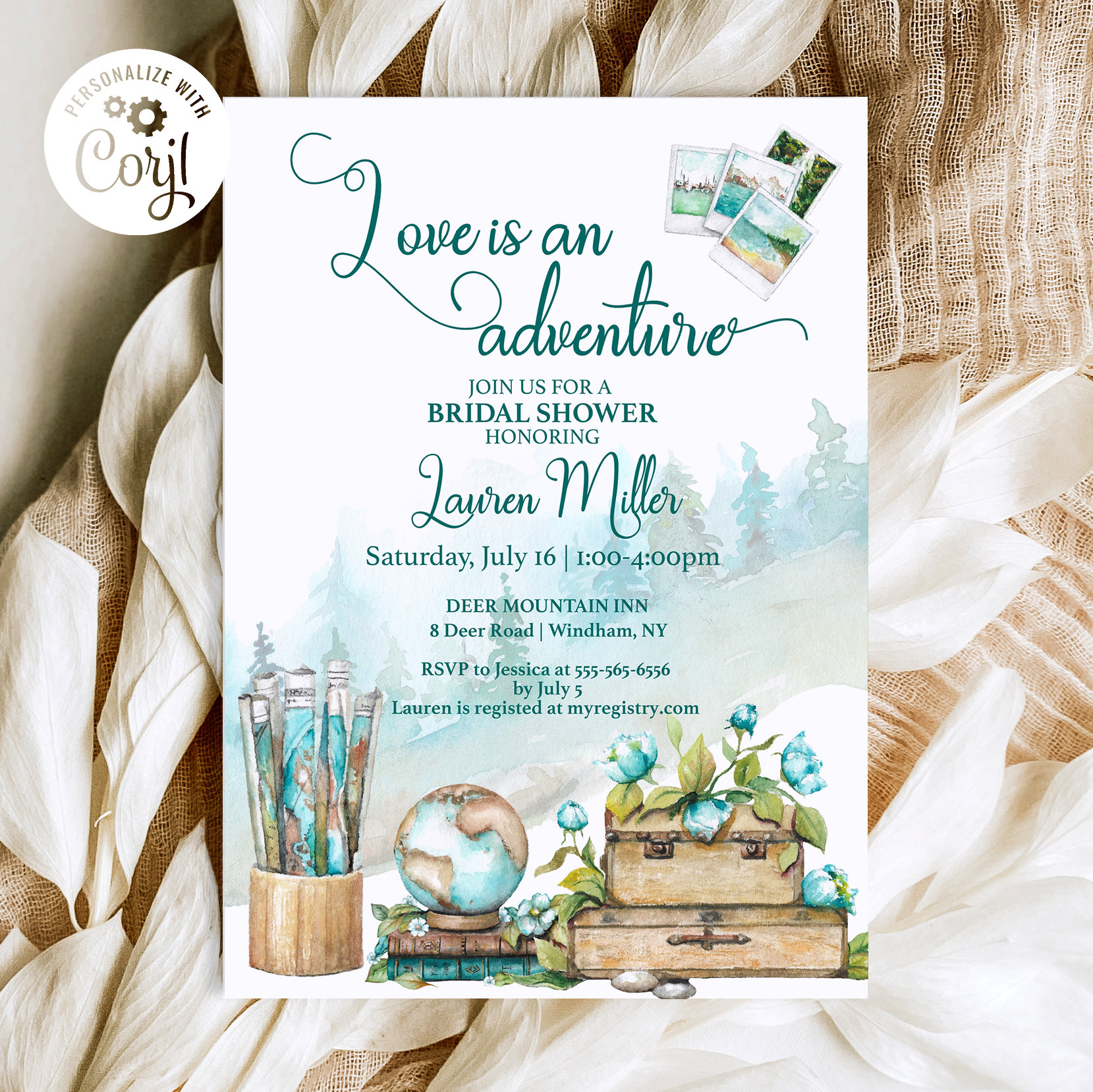 Travel Theme Bridal Shower, Bridal Shower Travel Invitation, Adventure ...