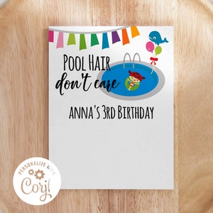 Hair Tie Card Template, Ponytail holder printable, hair tie printable, Pool Birthday Party, Pool Party Template, Hair tie holder printable