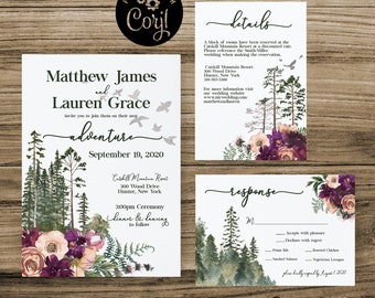 Rustic Wedding Invitation template, Rustic Wedding Invite, Woodland Wedding Invitation, Wedding Invitation Set, Forest Wedding Invitation