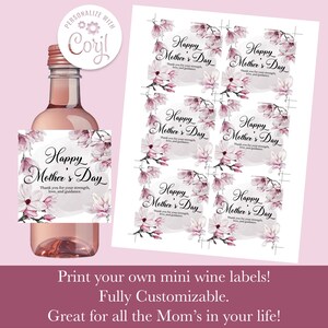 Mother&#39;s Day Mini Wine Bottle Label Template, Wine Bottle Label Digital Download, Floral Wine Label, Birthday Wine Label, Spring Wine Label