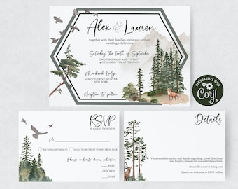 Wedding Invitation Template, Rustic Wedding Invitation Set, Forest Wedding Invitation, Wedding Invitation printable, Woodland wedding invite