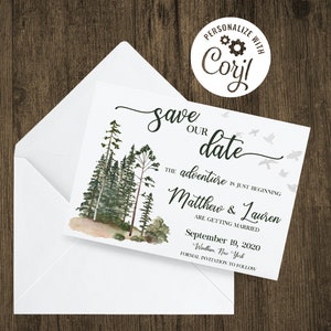Speichern Sie das Datum Vorlage, Wald speichern das Datum, Wald speichern das Datum, rustikale speichern das Datum, bedruckbar speichern Sie das Datum, Hochzeit speichern das Datum