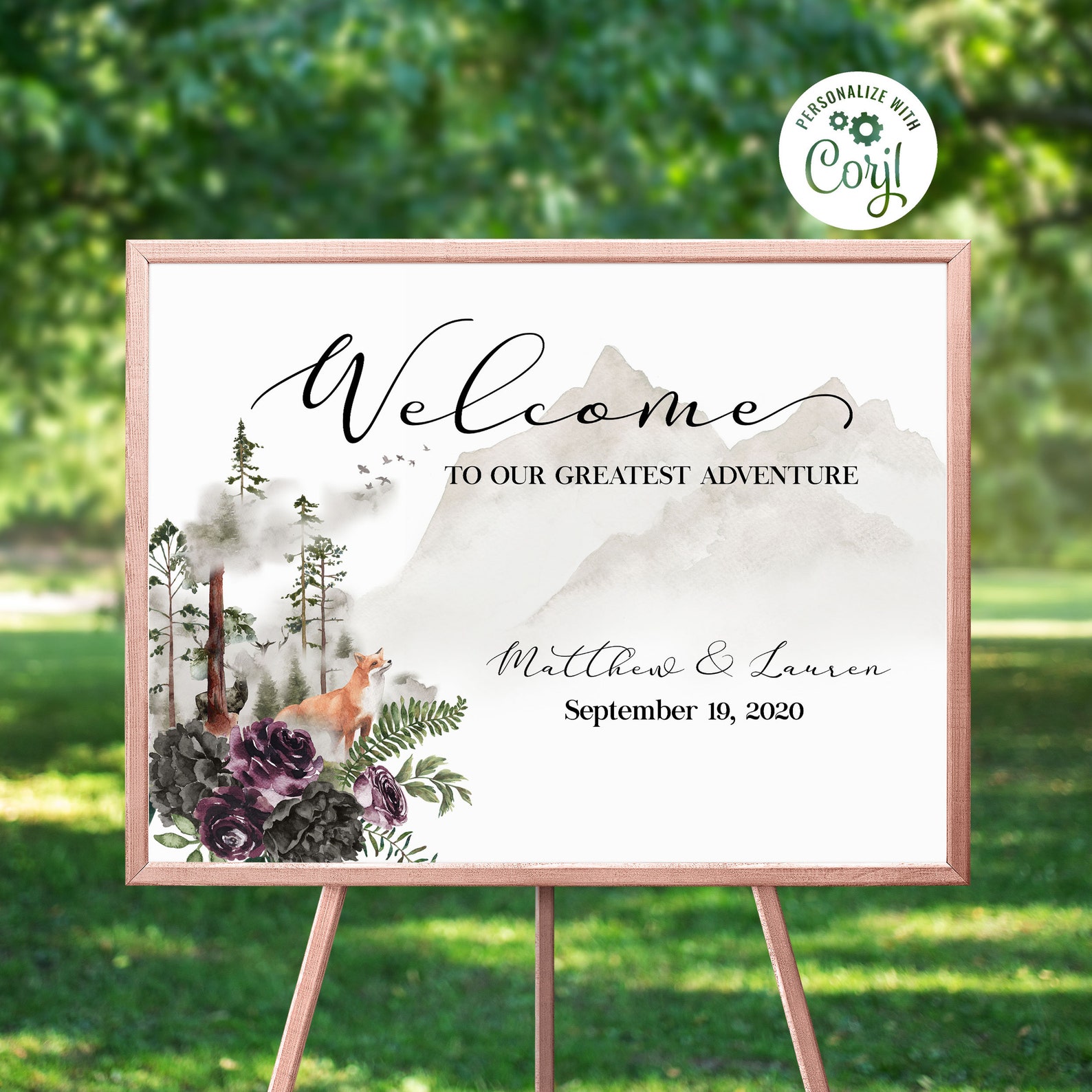 Wedding Welcome Sign Template, Rustic Wedding Sign, Editable, DIY