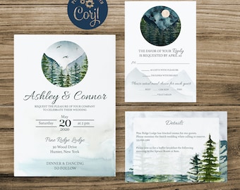 Rustic Wedding Invitation template, Rustic Wedding Invite, Woodland Wedding Invitation, Wedding Invitation Set, Forest Wedding Invitation