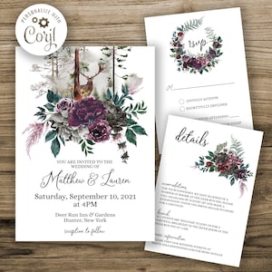 Wedding Invitation template, Rustic Wedding Invitation, Forest Wedding Invitation, Wedding Invitation Set, Deer Wedding Invitation