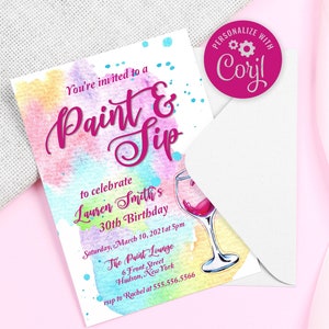 Paint and Sip Invitation Template, Paint and Sip Birthday, Wine Birthday, Wine Invitation, Paint Party, Editable Paint and Sip Invitation