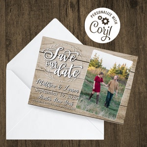 Simple Rustic Save the Date with Photo Template, Editable, Instant Download, Digital, Engagement, Wood, Save our Date, Magnet, Wedding