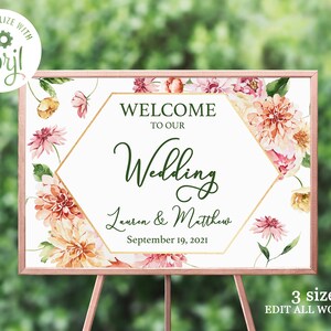 Wedding Welcome Sign Template, Floral Wedding Welcome Sign, Blush Wedding, Peach Wedding, Welcome Sign, Welcome to our Wedding Sign