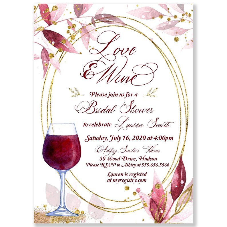 Wine Bridal Shower Invitation Template, Love and Wine, Wine Theme