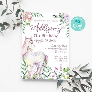 Birthday Invitation Template, Horse Birthday Invitation, Horse Riding Party, Horse theme birthday, pony themed, floral invite, girl birthday