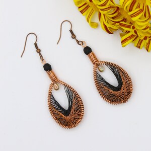Tribal earrings, Long ethnic earrings, Boho dangle earrings, Statement earrings, Spiral earrings, Coiled wire earrings