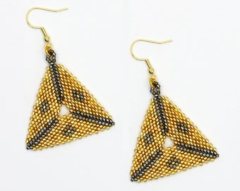 Gold & black earrings, Beaded earrings, Statement earrings, Gold and black earrings, Triangle earrings, Special occasion earrings