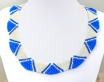 White blue elegant necklace, Romantic statement short jewelry, Handmade unique jewelry for the woman you love, Gift for fiancée and wife