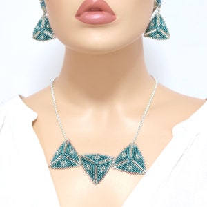 Turquoise silver set, Triangular Jewelry, Elegant party pendant necklace, Geometric handmade set gift For woman you love, Special present