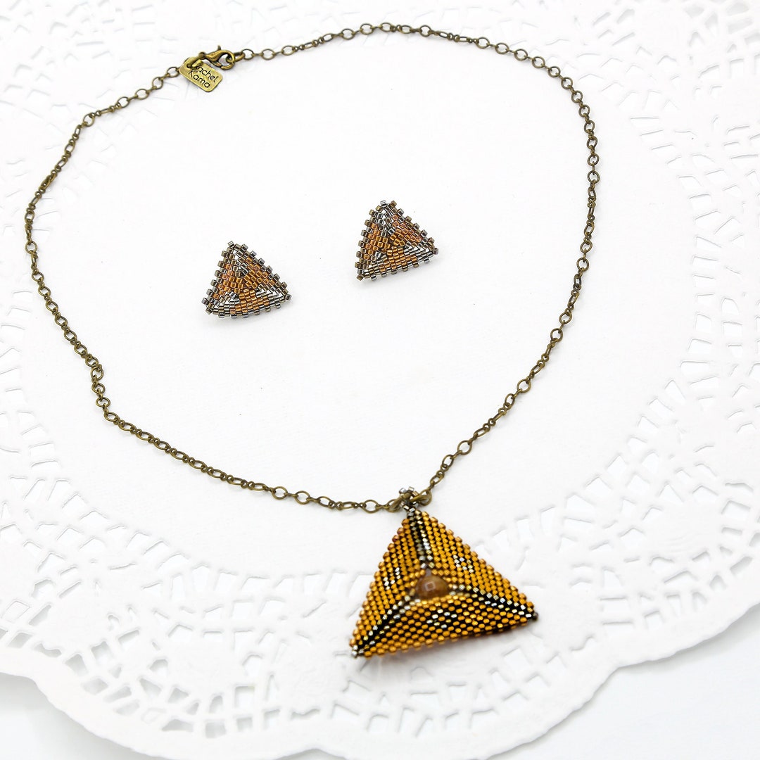 Bronze Pendant Jewelry Set Bronze & Black Beaded Jewelry Set Etsy UK